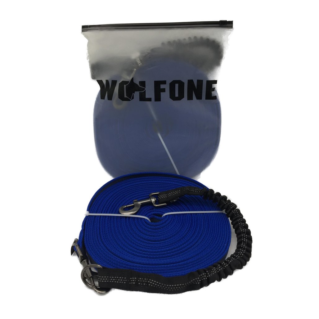 Wolfone 15 m Deep Blue Rubberised Training Dog Leash Set NEW