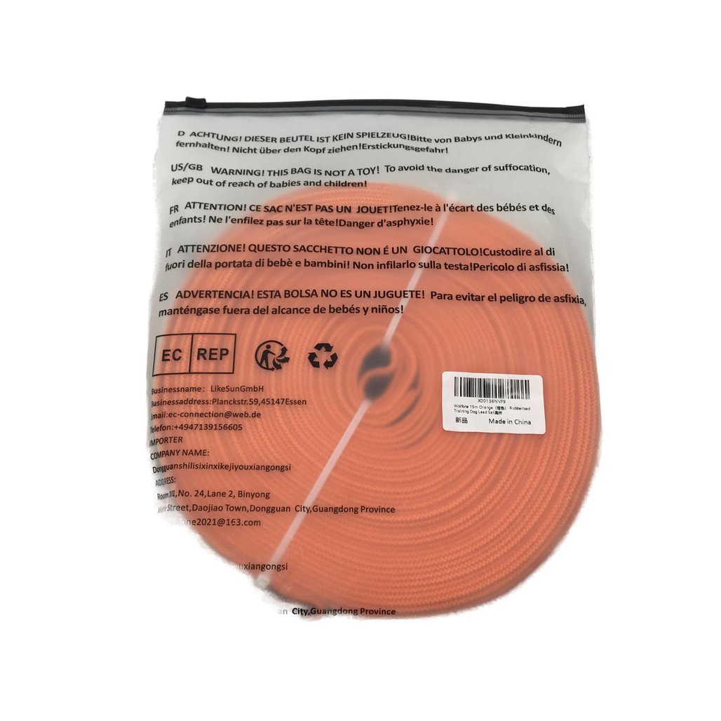 Wolfone 15 m Orange Rubberised Training Dog Leash Set NEW