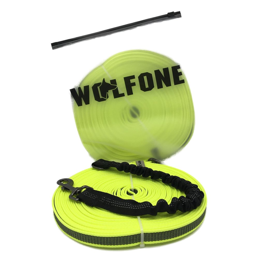 Wolfone 15 m Neon Green Rubberised Training Dog Leash Set NEW