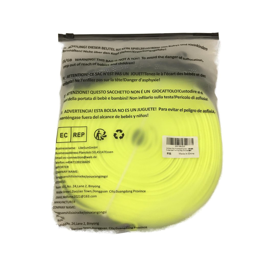 Wolfone 15 m Neon Green Rubberised Training Dog Leash Set NEW