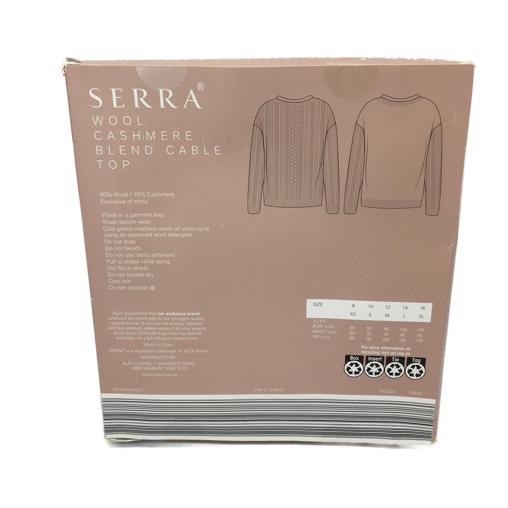 Serra Womens Ivory Wool Cashmere Blend Cable Top Size 10 NEW