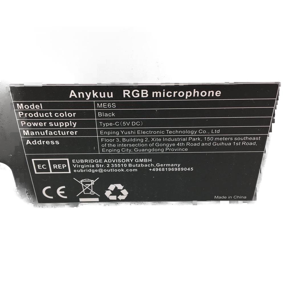 Anykuu USB RGB Microphone Black ME6S Type-C NEW