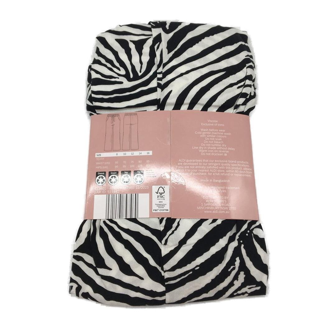 Serra Black & White Zebra Print Soft Loungewear Pants Ladies Size 16 NEW