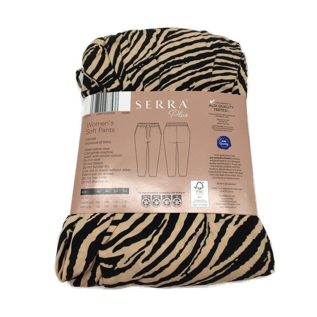 Serra Black & Beige Zebra Print Soft Loungewear Pants Ladies Plus Size 20+ NEW