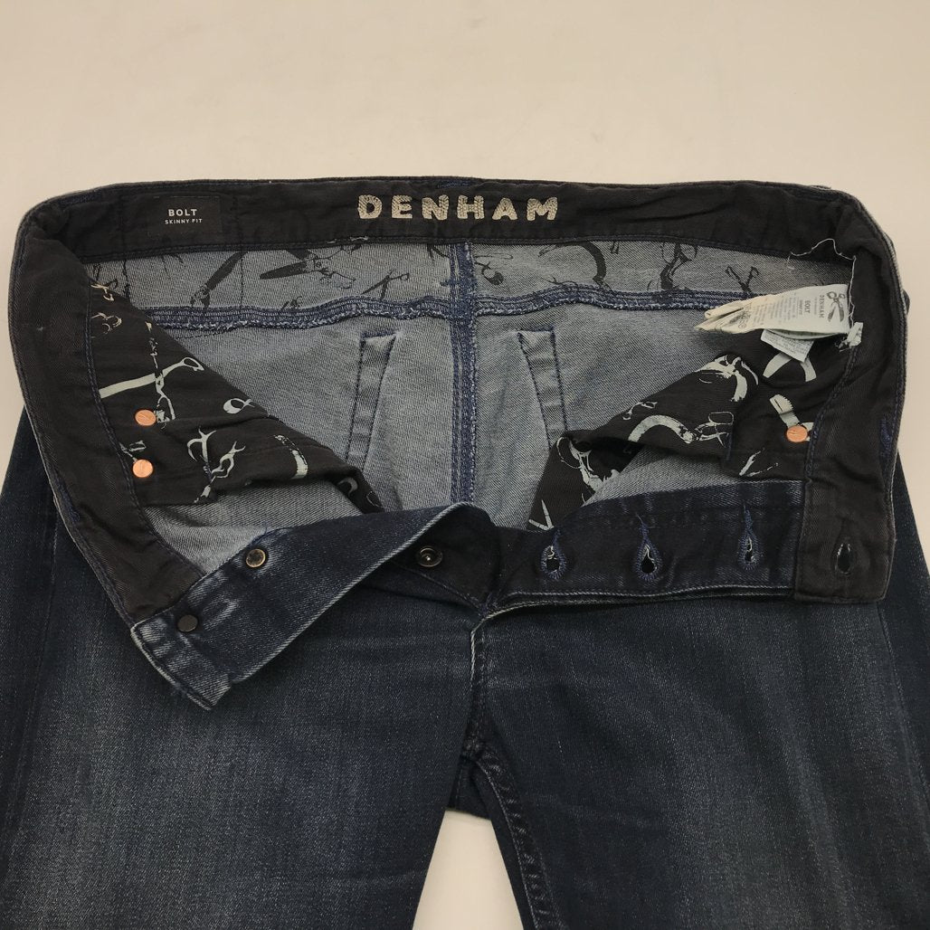 Denham Mens Bolt Skinny Fit Dark Blue Denim Jeans Size 31W NEW