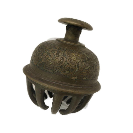 Brass Ornate Etched Small Bell With Handle & Claw Base VINTAGE