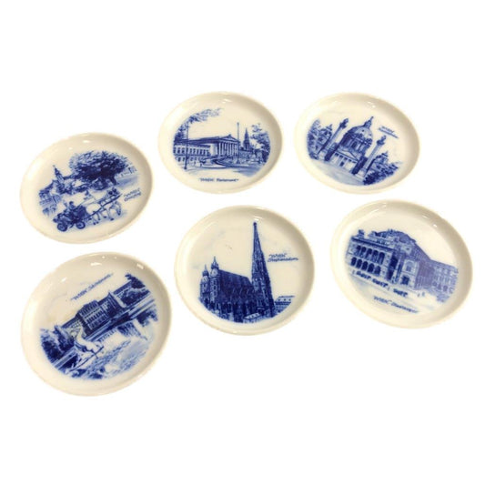 6 Piece Blue & White Wien West Germany Mini Plates VINTAGE