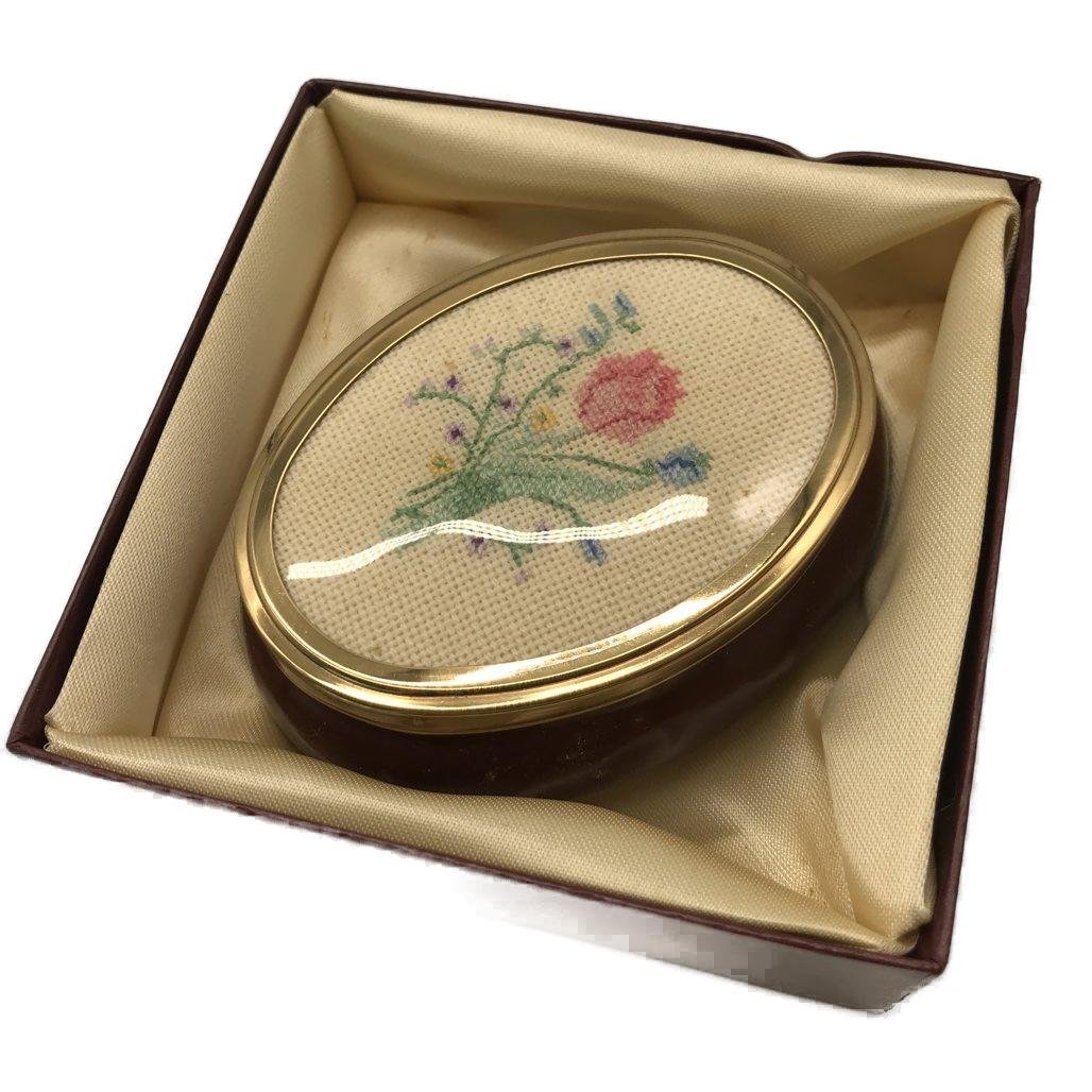 Hand Stitched Rose Lidded Ceramic Trinket Box In Gift Box VINTAGE