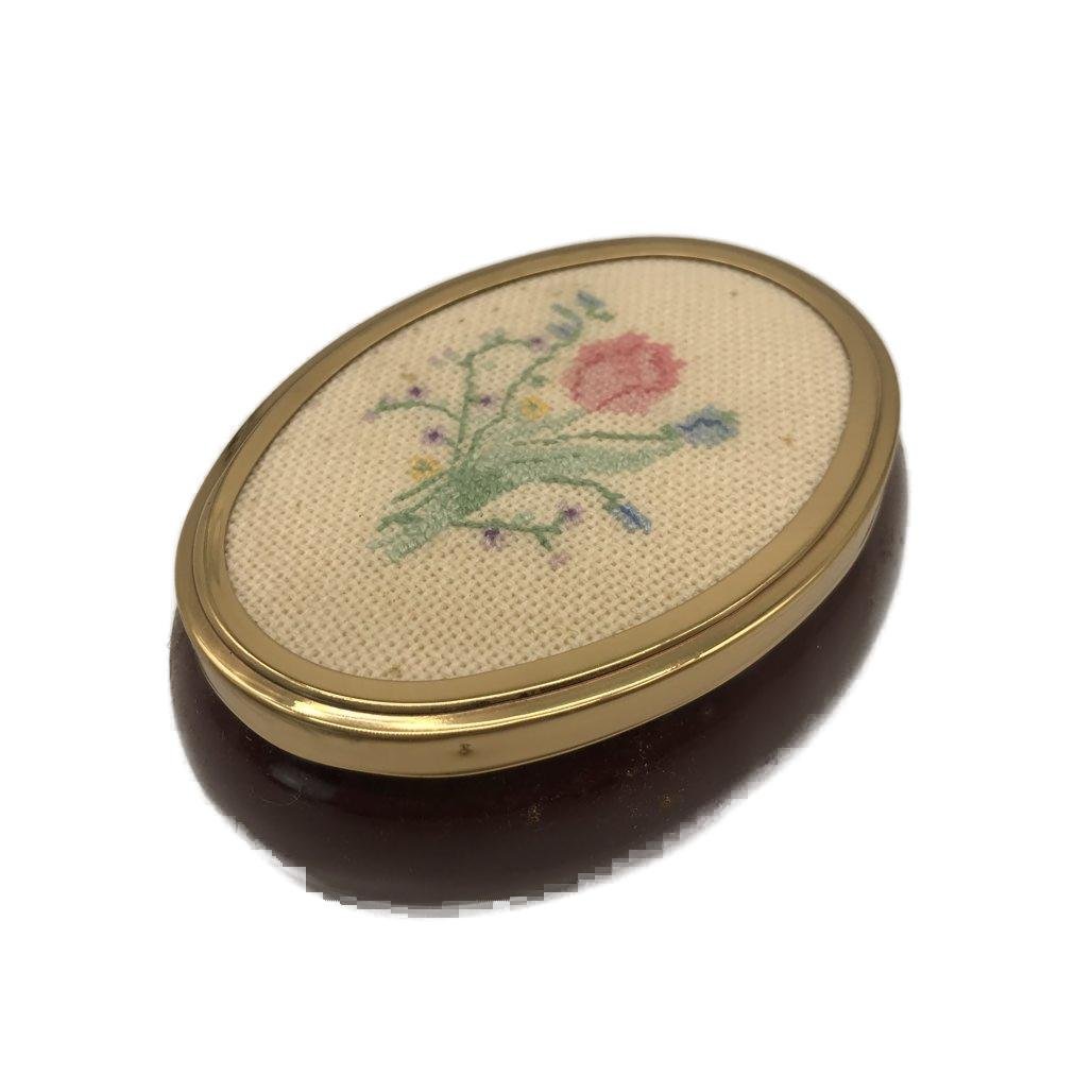 Hand Stitched Rose Lidded Ceramic Trinket Box In Gift Box VINTAGE