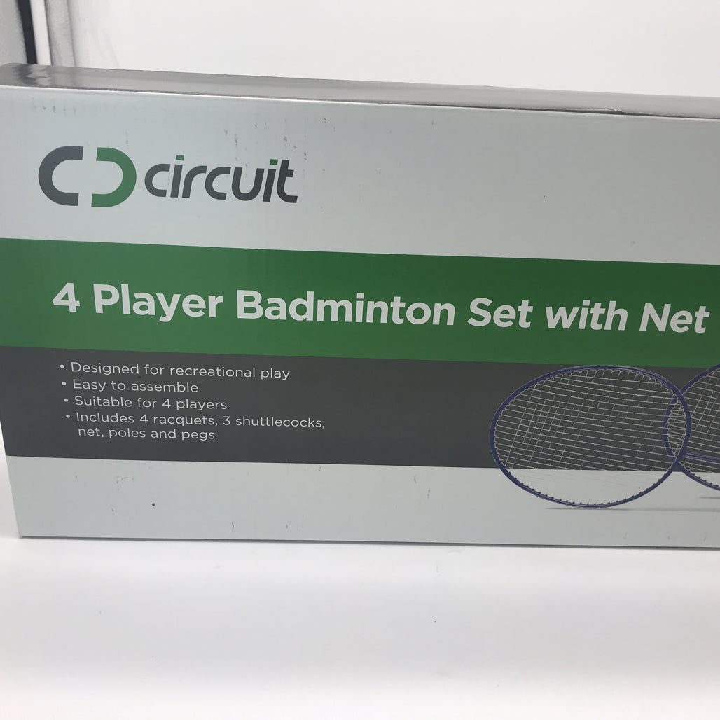 Circuit 4 Player Badminton Set w/ Net, Racquets, Shuttlecocks, Poles & Pegs NEW