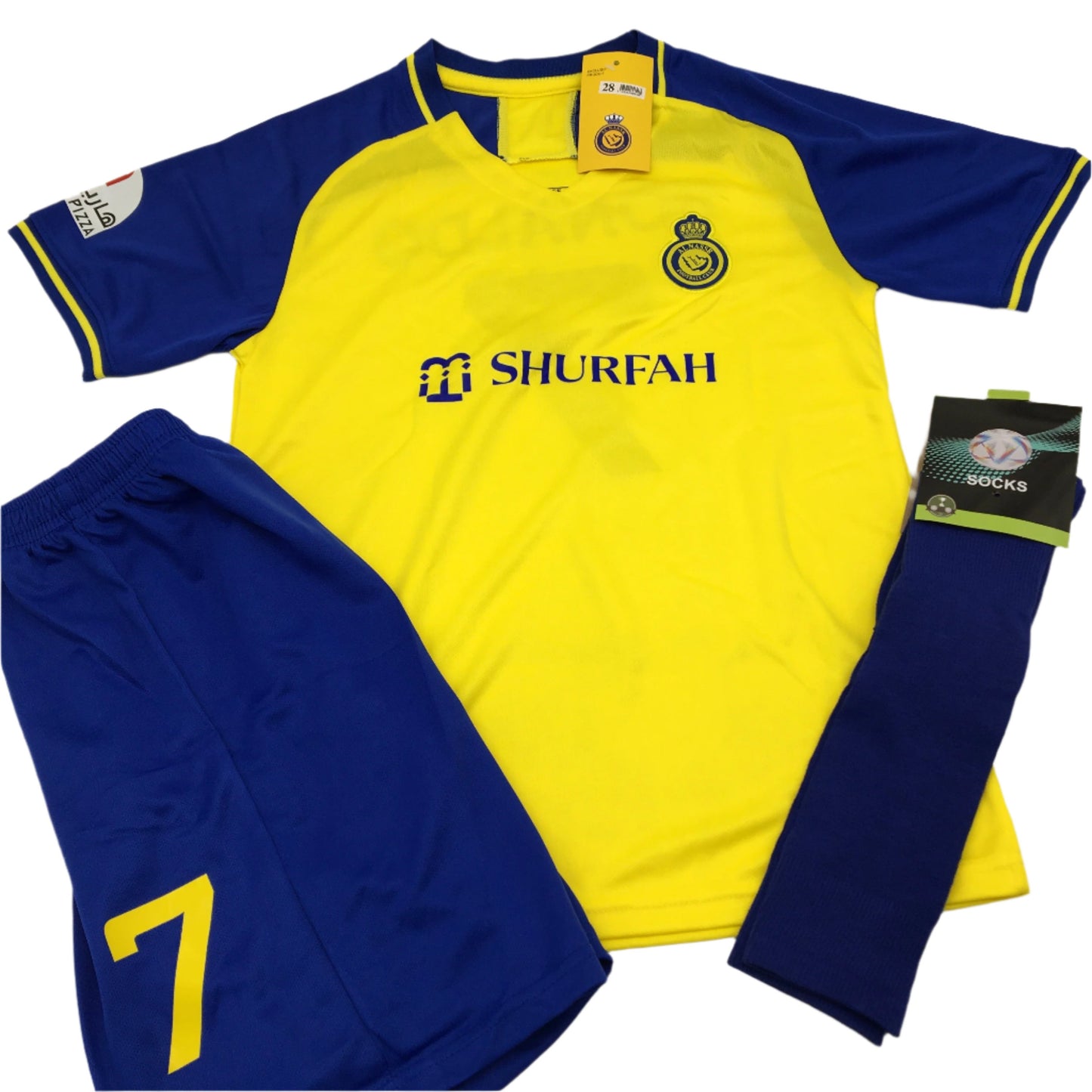 Alnassr F.C. Ronaldo #7 Yellow TShirt, Shorts & Sock Set 10-11Yrs Boys Size 28 NEW