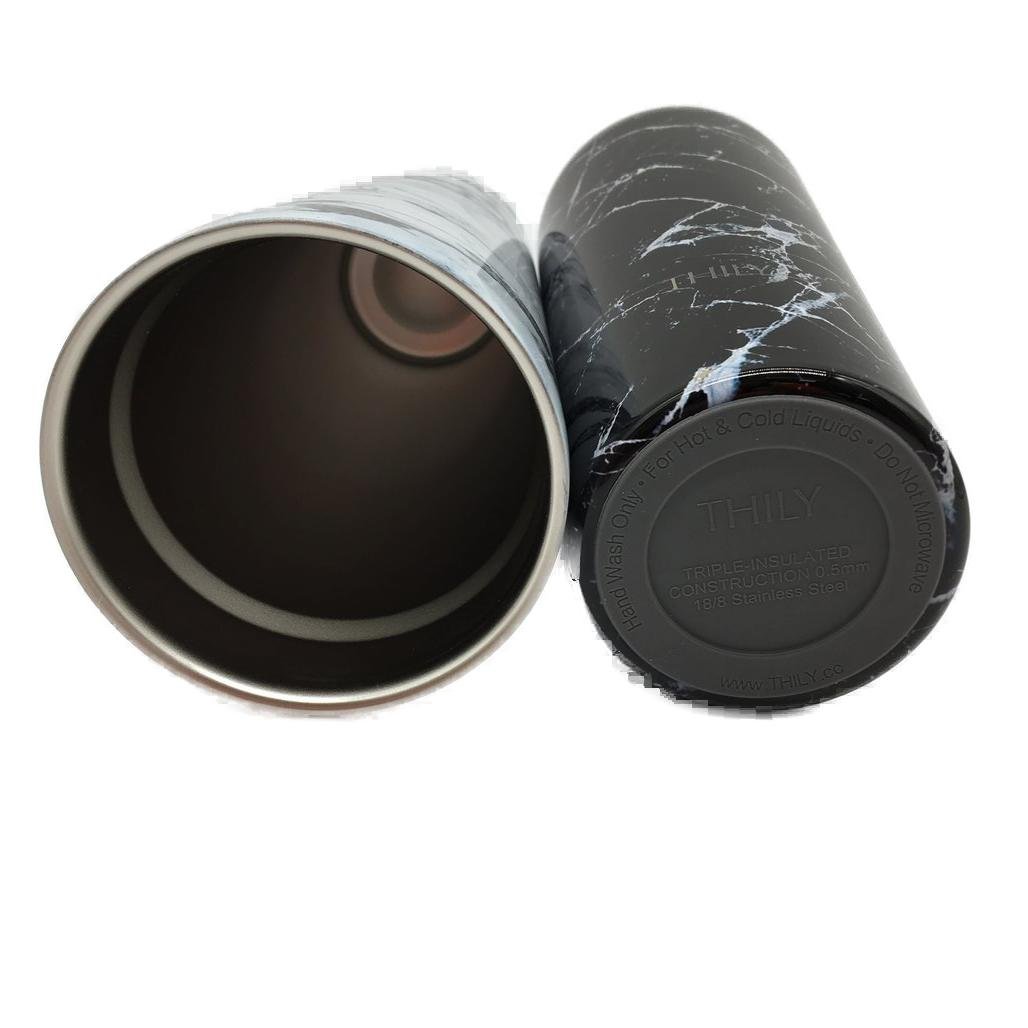 Thily 2 Piece Stainless Steel Black & White Marble 780ml Travel Tumblers NEW