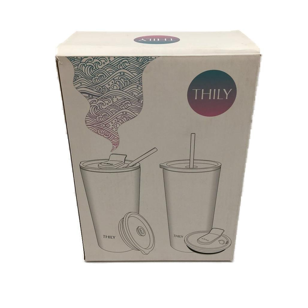 Thily 2 Piece Stainless Steel Black & White Marble 780ml Travel Tumblers NEW