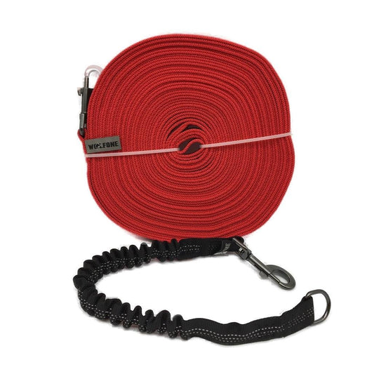 Wolfone 15 m Red Rubberised Training Dog Leash Set NEW