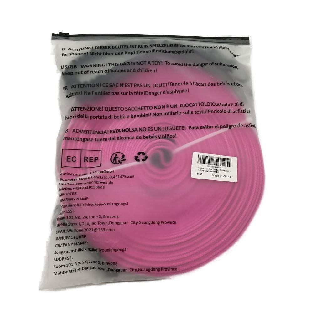 Wolfone 15 m Pink Rubberised Training Dog Leash Set NEW