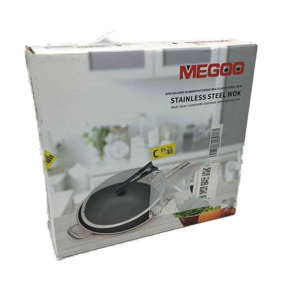 Megoo Kitchenware Multi Layer Stainless Steel Carving Wok 12.6" NEW