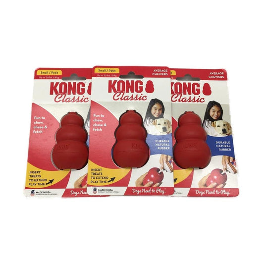 Set of 3 Kong Classic Red Durable Natural Rubber Small Dogs Chew Toy NEW