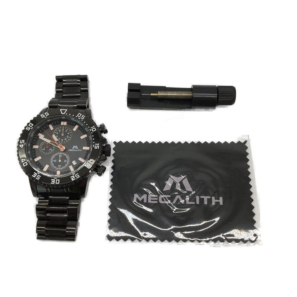 Megalith Water Resistant Multi Dial Black Metal Quartz Watch NEW