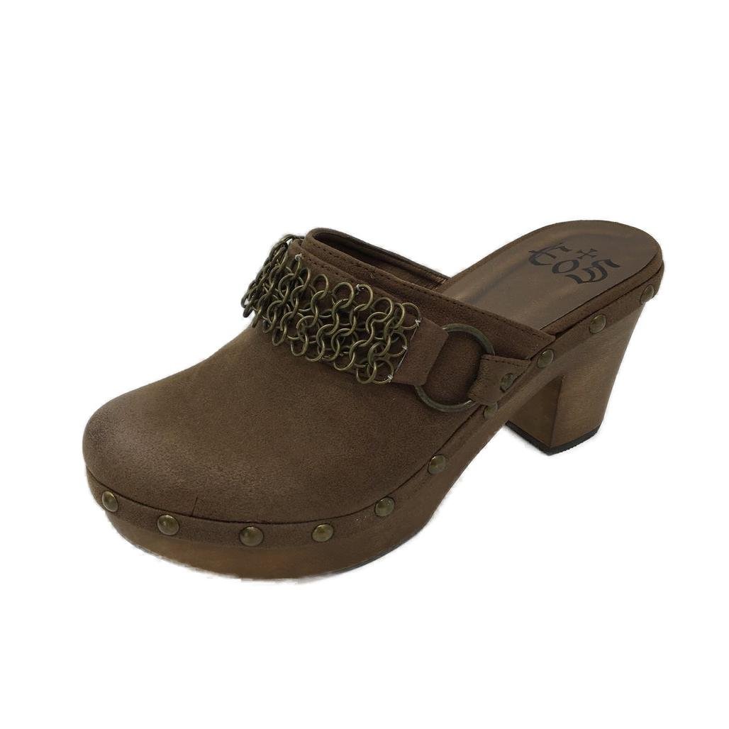 EOS Jay-W Dark Taupe Brown Faux-Leather Heeled Clog Ladies Size 36 NEW