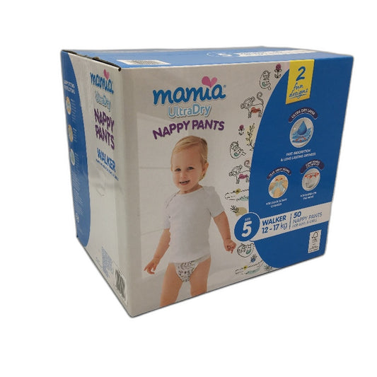 Mamia Ultra Dry Nappy Pants 50 Pack Walker Size 5 12-17kg Boys & Girls NEW