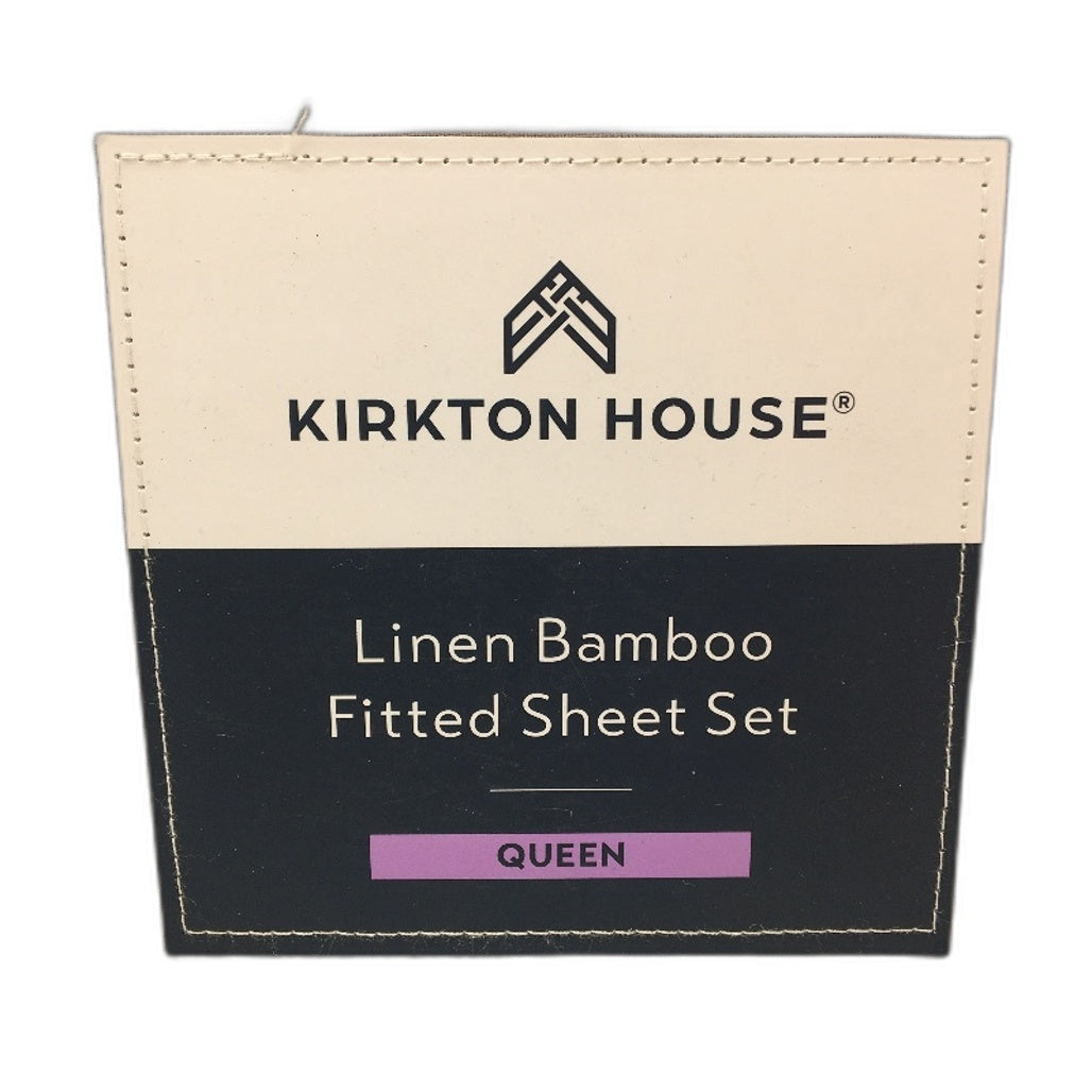 Kirkton House Linen Bamboo Striped Fitted Sheet Queen Set NEW