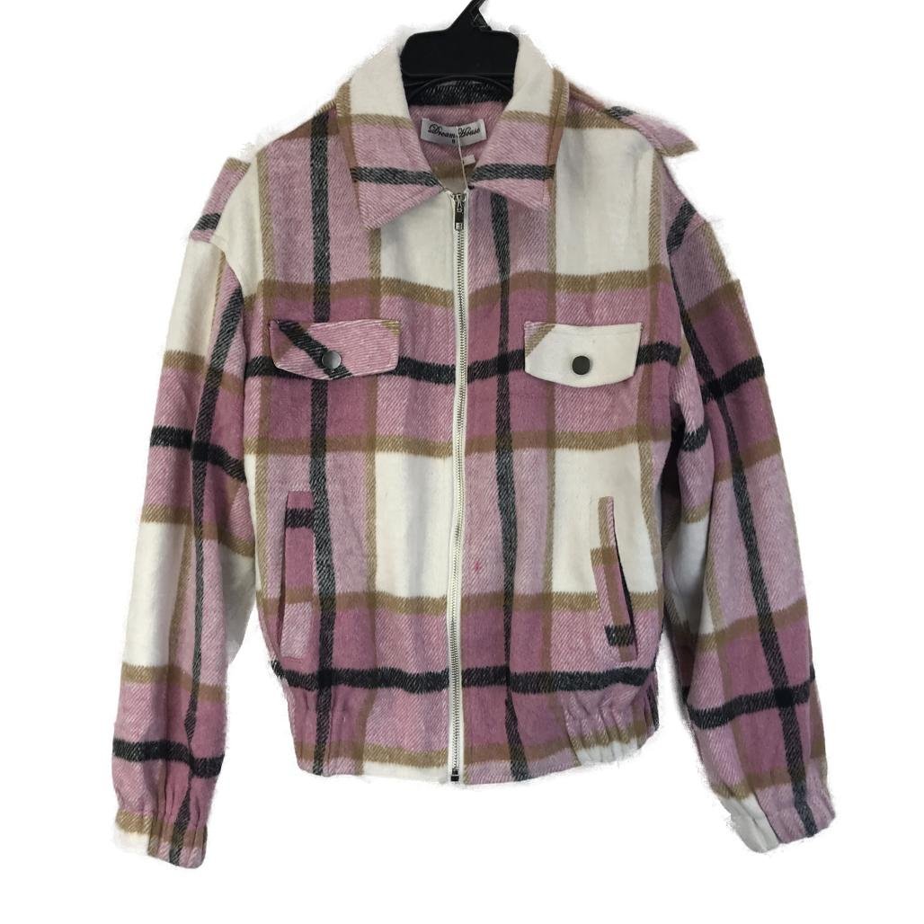 Dream House Womens Pink & Tan Ckeck Valerie Bomber Jacket Size 8 NEW