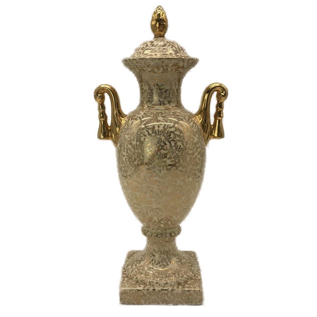 Empire England 454 Ornate Gold Floarl Painted Urn With Lid VINTAGE