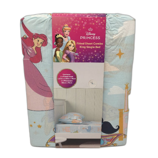 Disney Princess Fitted Sheet & Pillowcase Combo KING SINGLE NEW