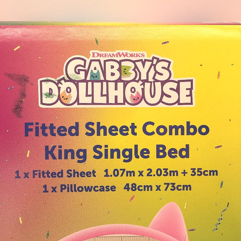 Gabby's Dollhouse Fitted Sheet & Pillowcase Combo KING SINGLE NEW