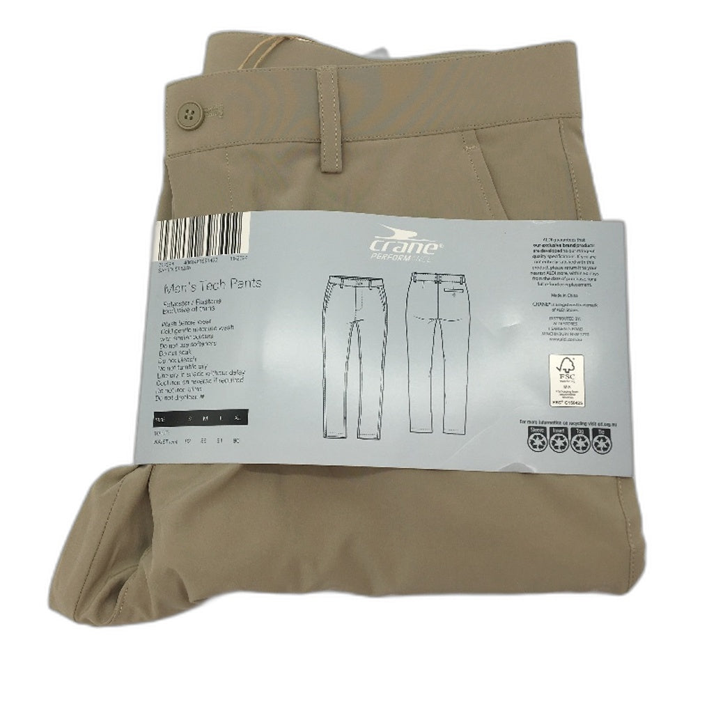 Crane Performance Mens Beige Long Tech Pants Size S NEW