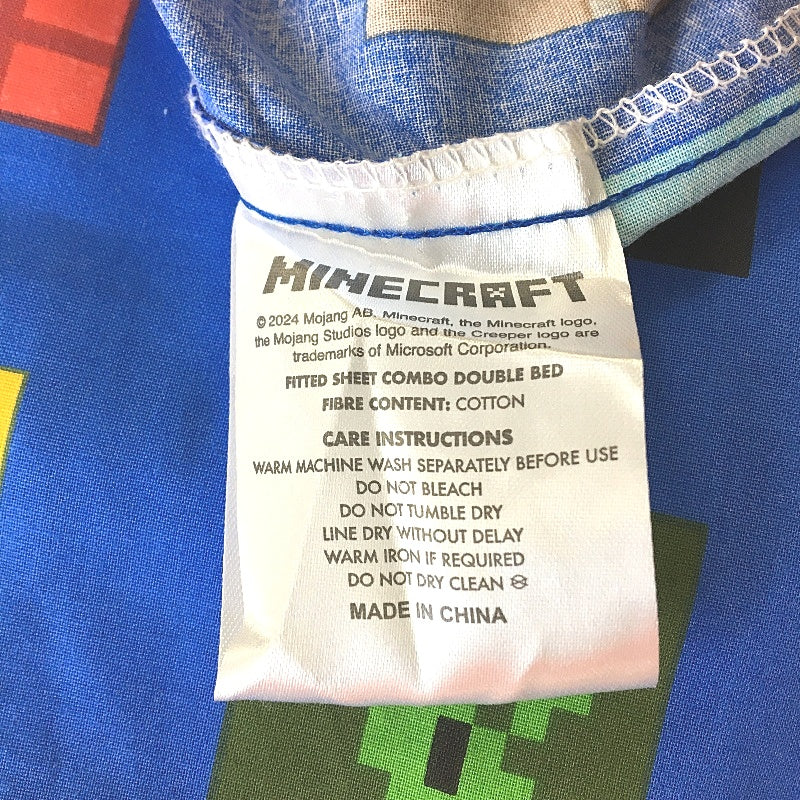 Minecraft Blue Fitted Sheet & Pillowcase Combo DOUBLE NEW