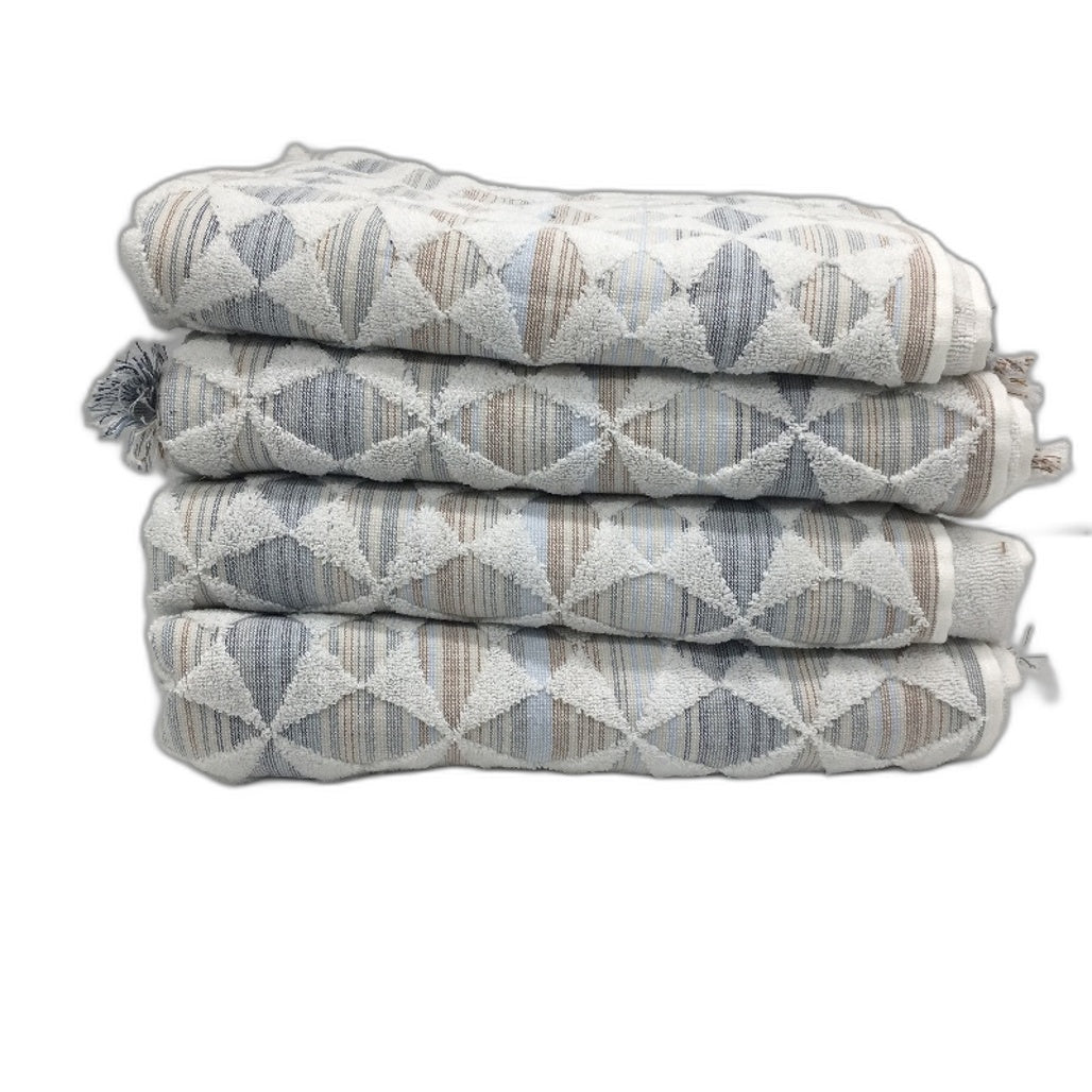 Kirkton House 4 Pack 100% Cotton White Patterned Geo Textured Bath Towel Set NEW