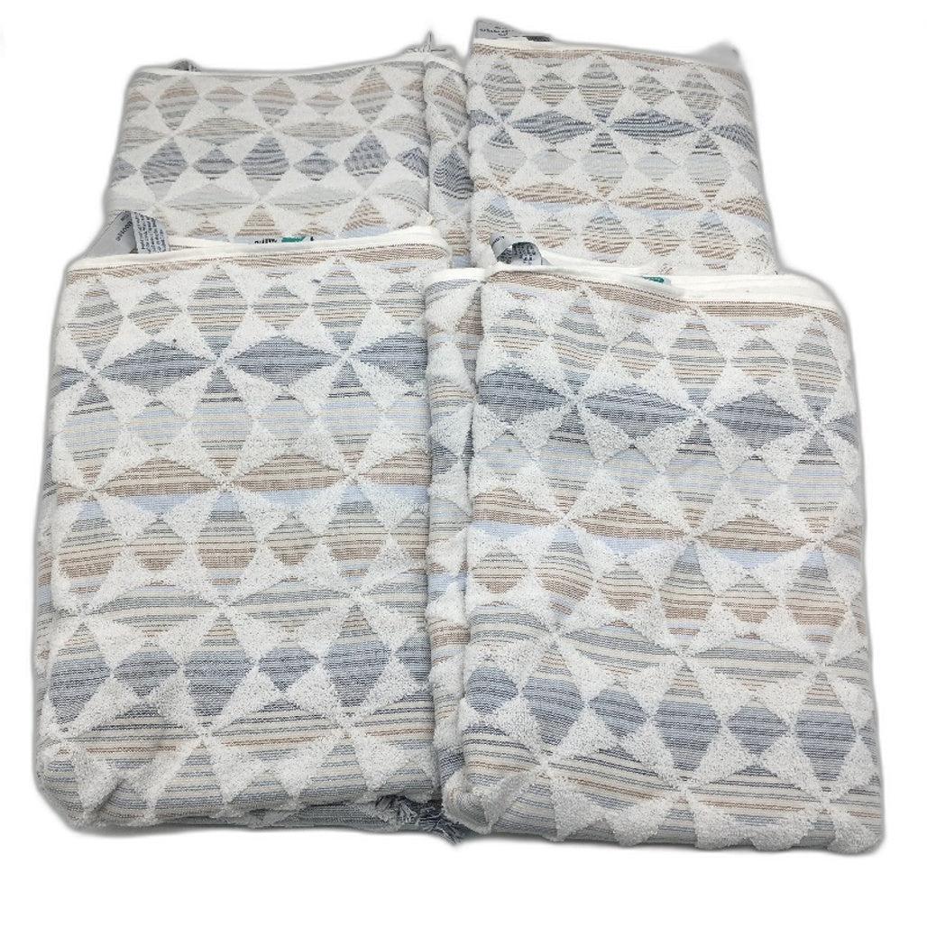 Kirkton House 4 Pack 100% Cotton White Patterned Geo Textured Bath Towel Set NEW