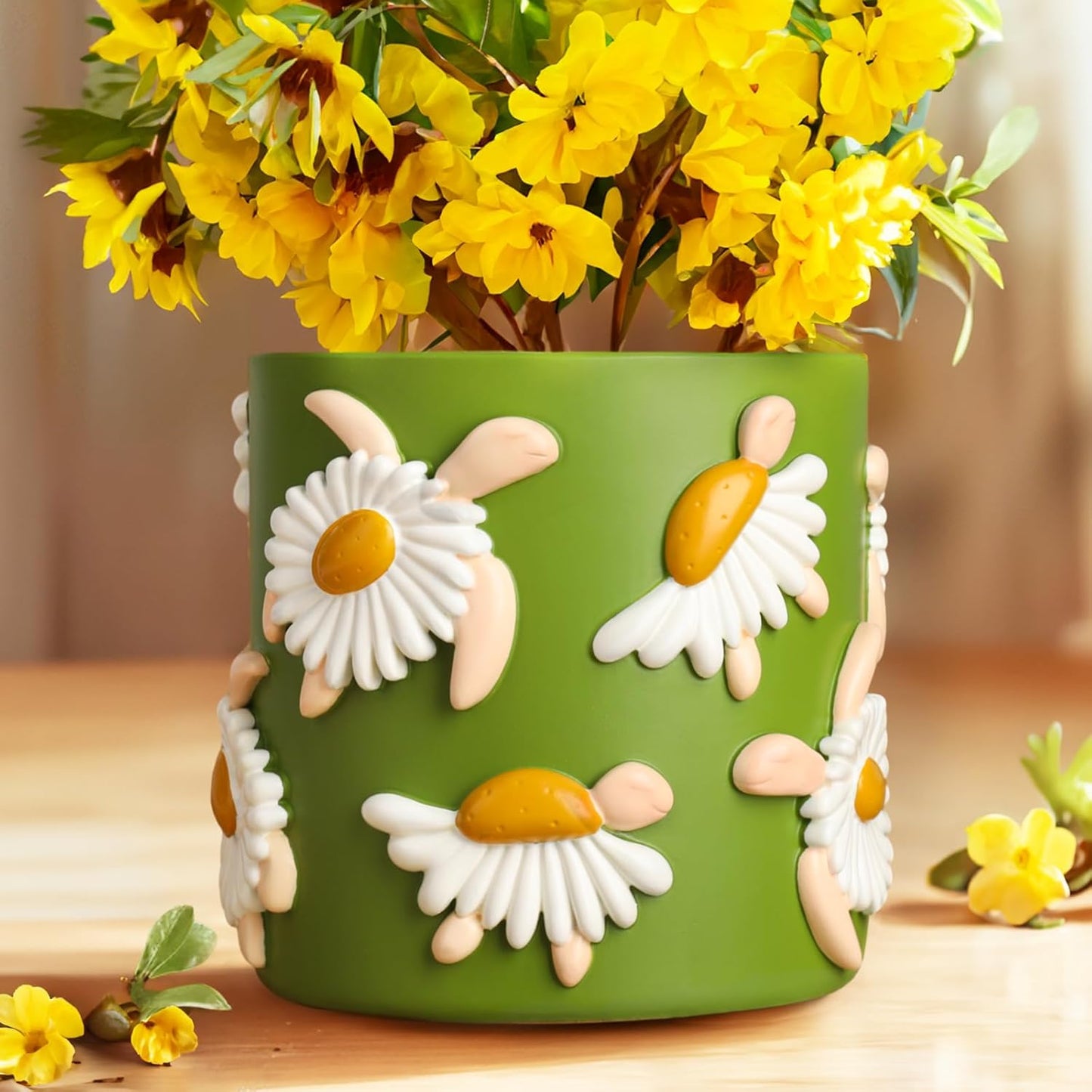 Gugugo Home Decor Hard Resin Green Unique Turtle Daisy Flower Planter Pot NEW