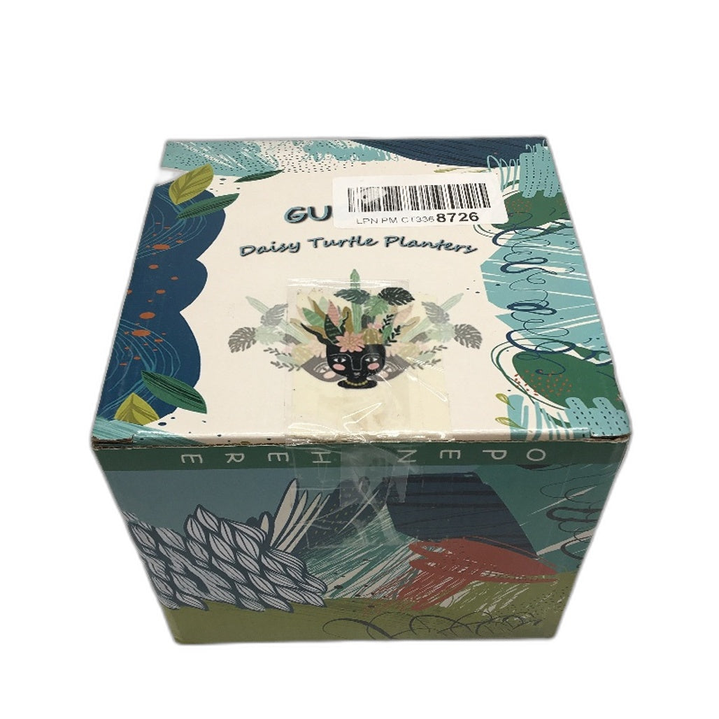 Gugugo Home Decor Hard Resin Green Unique Turtle Daisy Flower Planter Pot NEW