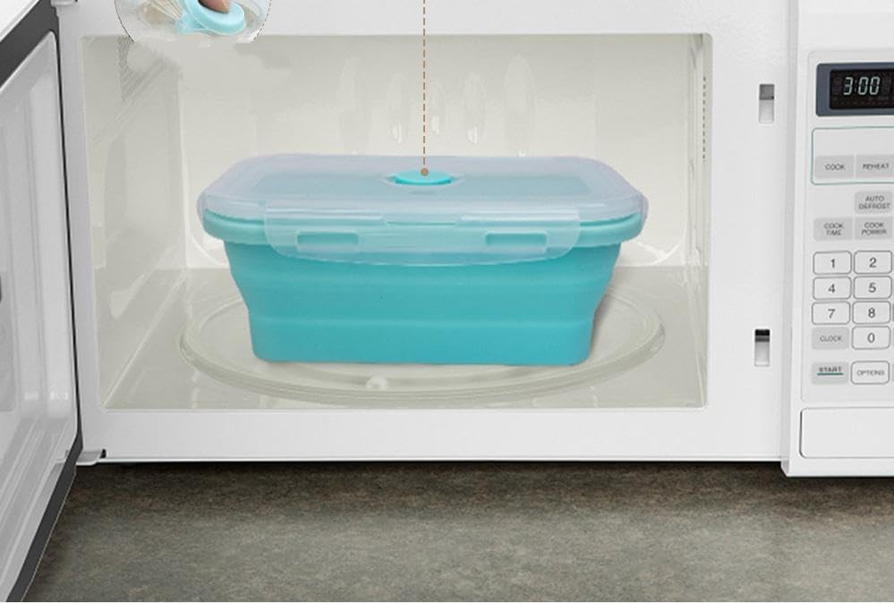 Set of 4 Collapsible Silicone Multicoloured Food Containers With Snap Lids NEW