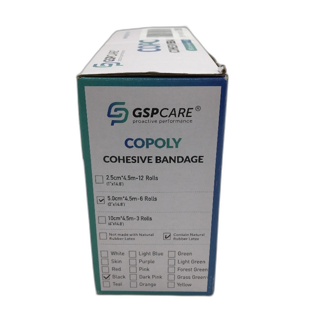 GSP Care 6 x Copoly Black Kinesiology Tape Cohesive Bandage Pack  NEW