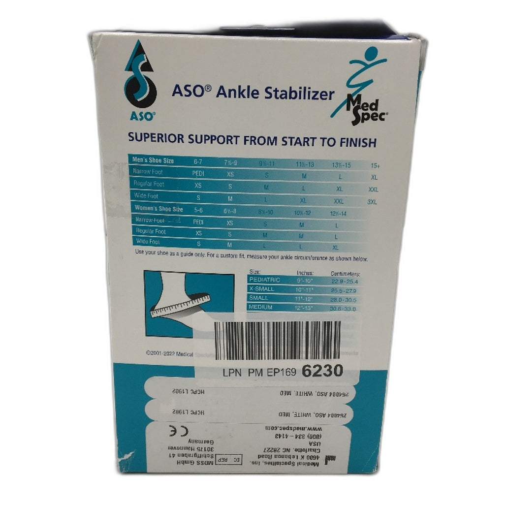 Med Spec White ASO Ankle Stabilizer CoolFlex Padding Adult Medium Bilateral NEW