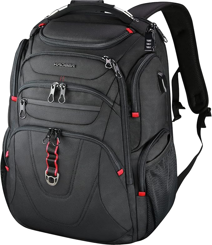 Kroser Black TSA Friendly Travel Laptop Backpack Built-in USB Port 17.3 Inch NEW