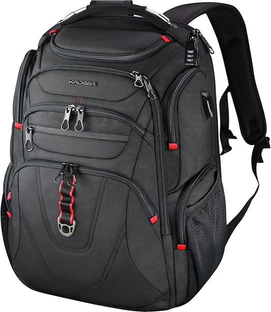Kroser Black TSA Friendly Travel Laptop Backpack Built-in USB Port 17.3 Inch NEW