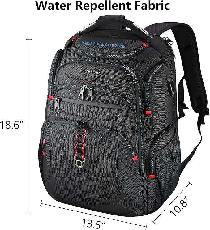 Kroser Black TSA Friendly Travel Laptop Backpack Built-in USB Port 17.3 Inch NEW