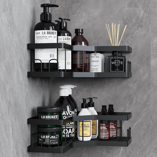 2 Pack Black Metal Adhensive Drill Free Corner Shower Caddy Storage Shelf NEW