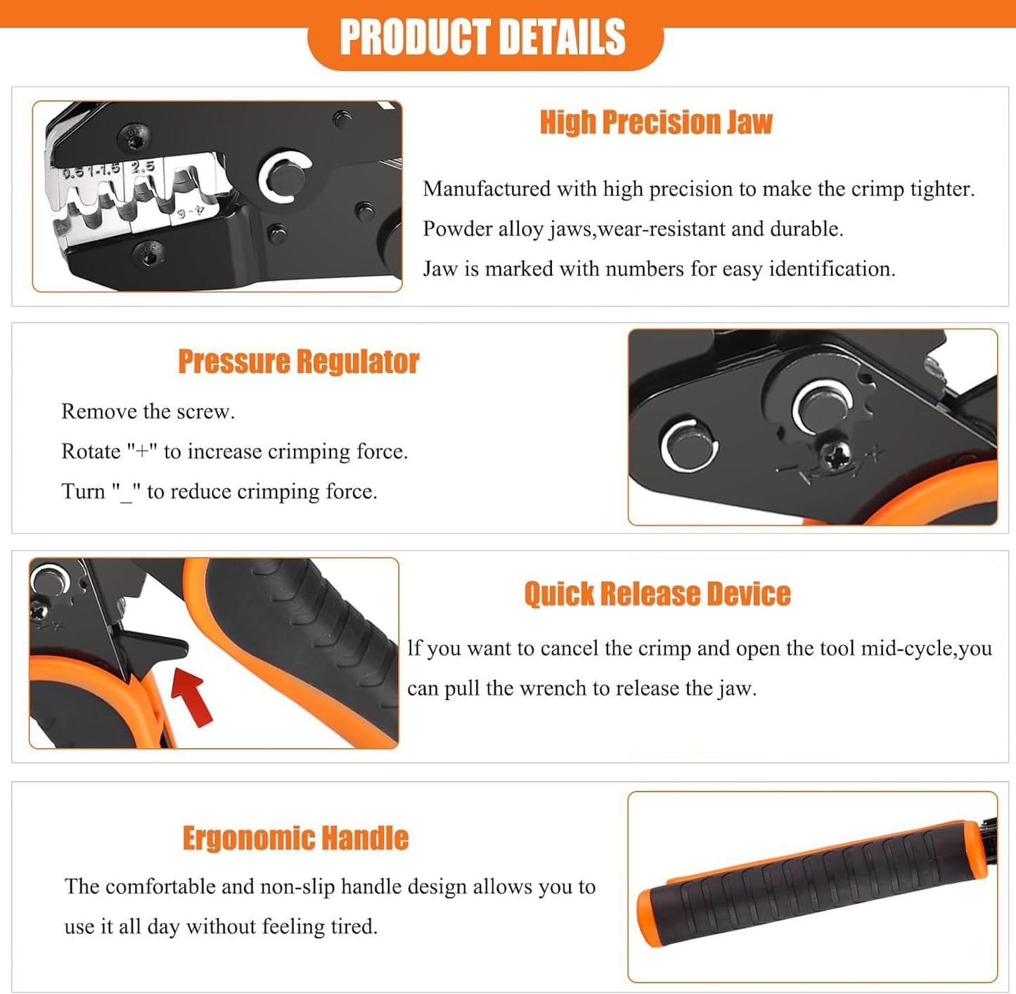 KF CPTEC Crimping Tool for Open Barrel Non-Insulated Flat Terminals AWG22-10 NEW