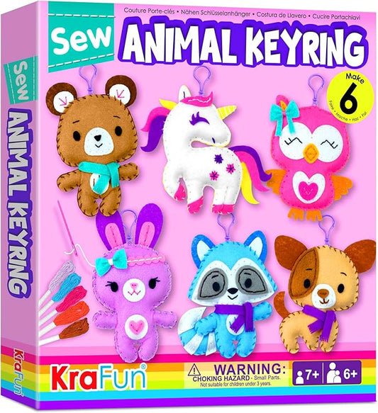 KRAFUN Animal Keyring Sewing Kit DIY Unicorn Cute Plush Makes 6 PCS Age 7+ NEW
