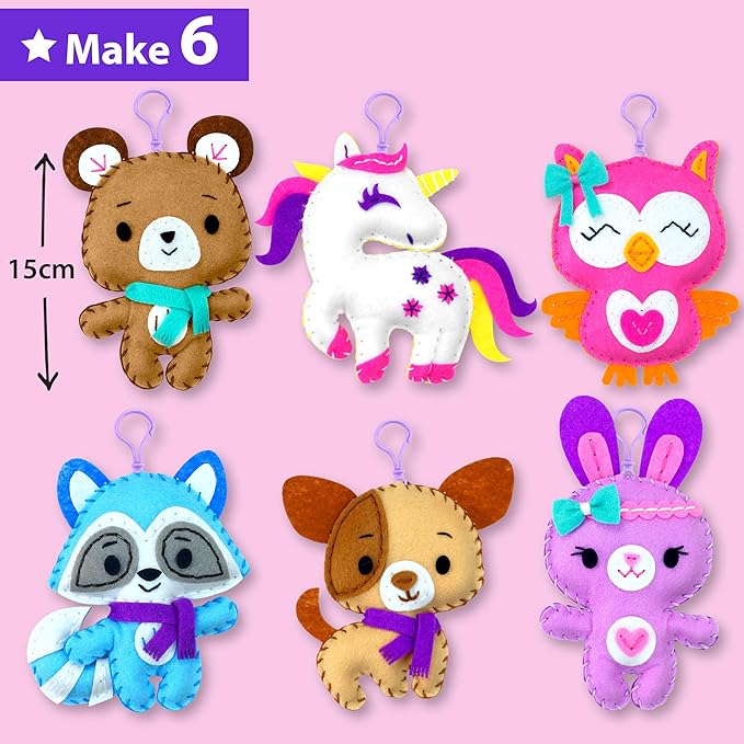 KRAFUN Animal Keyring Sewing Kit DIY Unicorn Cute Plush Makes 6 PCS Age 7+ NEW