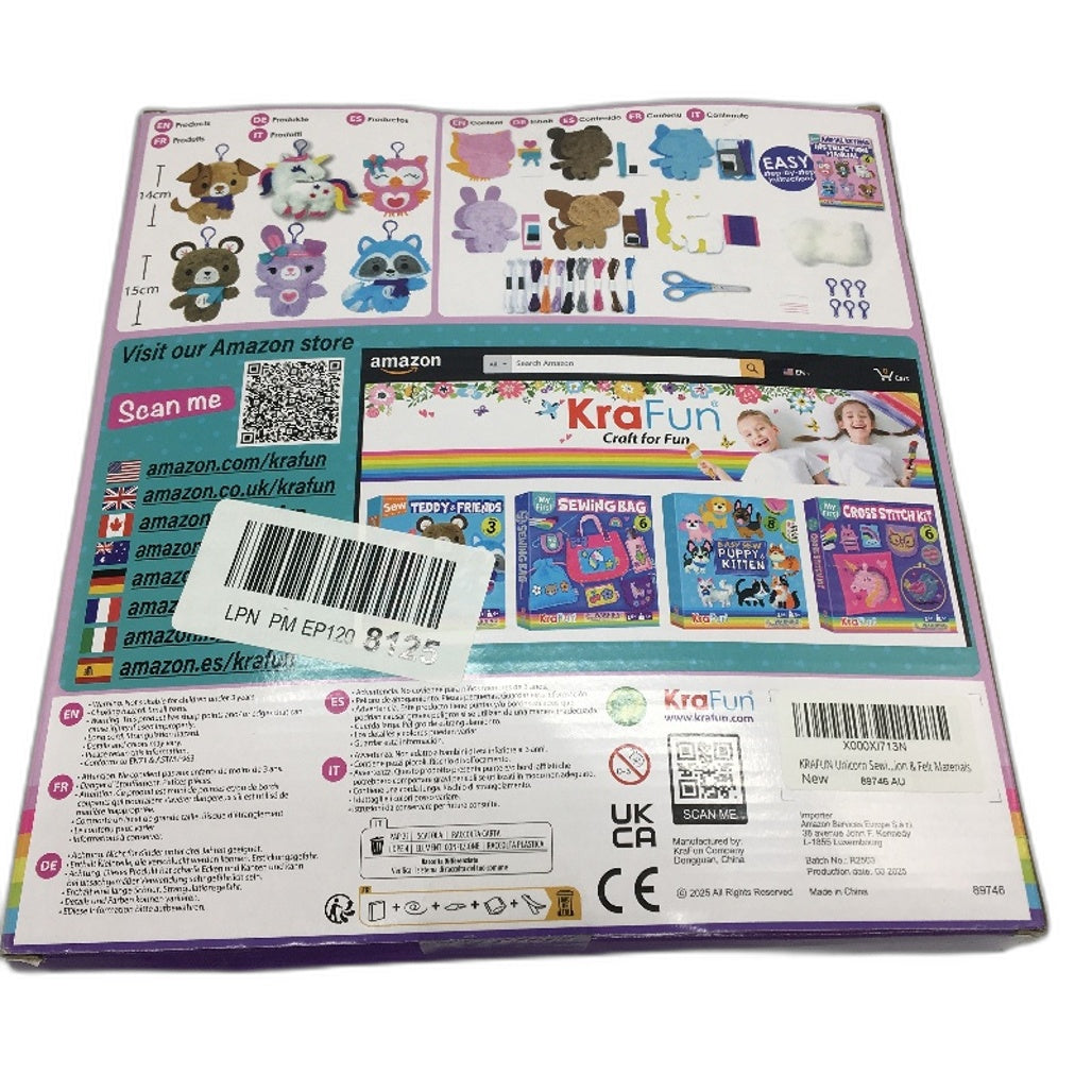 KRAFUN Animal Keyring Sewing Kit DIY Unicorn Cute Plush Makes 6 PCS Age 7+ NEW