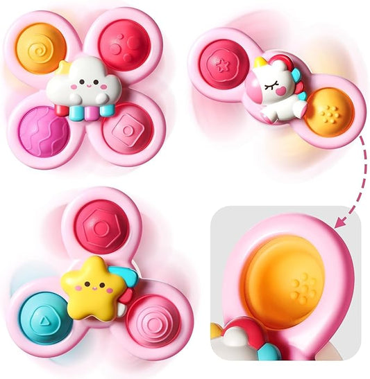 ALASOU 3 PCS Suction Cup Spinning Pop Sensory Bath Toy Spinner For Toddlers 12M+