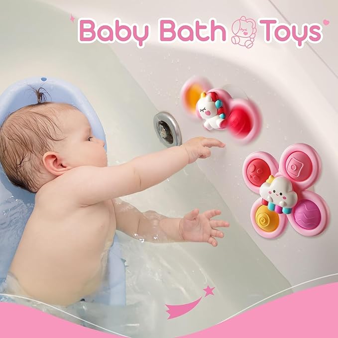 ALASOU 3 PCS Suction Cup Spinning Pop Sensory Bath Toy Spinner For Toddlers 12M+