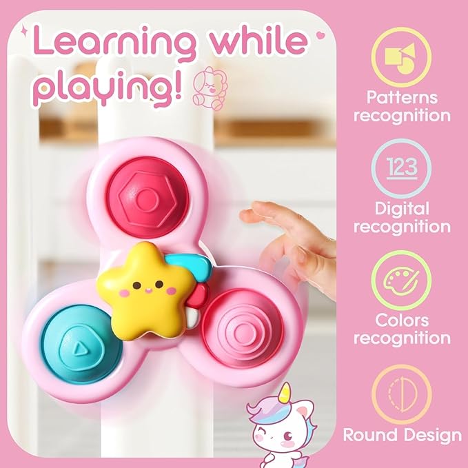 ALASOU 3 PCS Suction Cup Spinning Pop Sensory Bath Toy Spinner For Toddlers 12M+