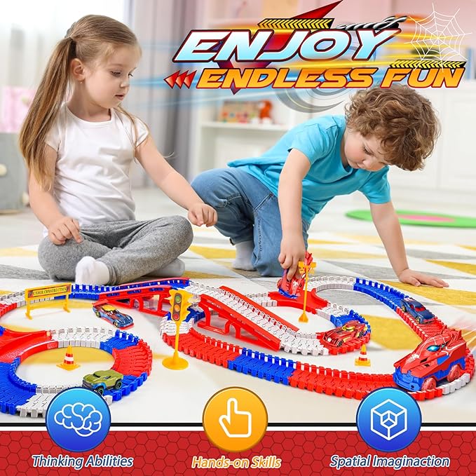 Spiderman Theme Car Race Flexible Track Toy Set 5 Alloy Cars Boys Gift Age 3